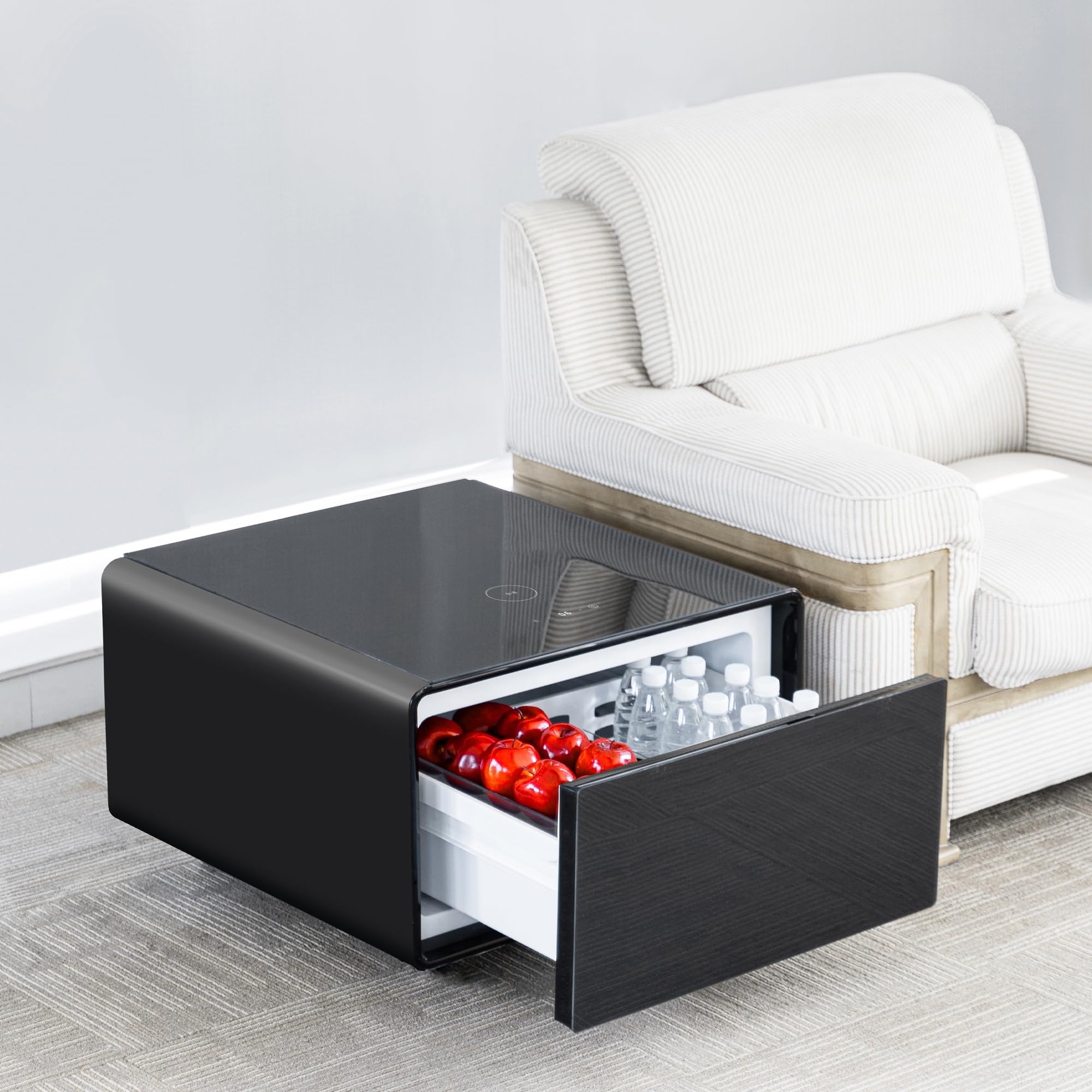 Smart Tech Table with Internal Lighting and Beverage Storage Furniture