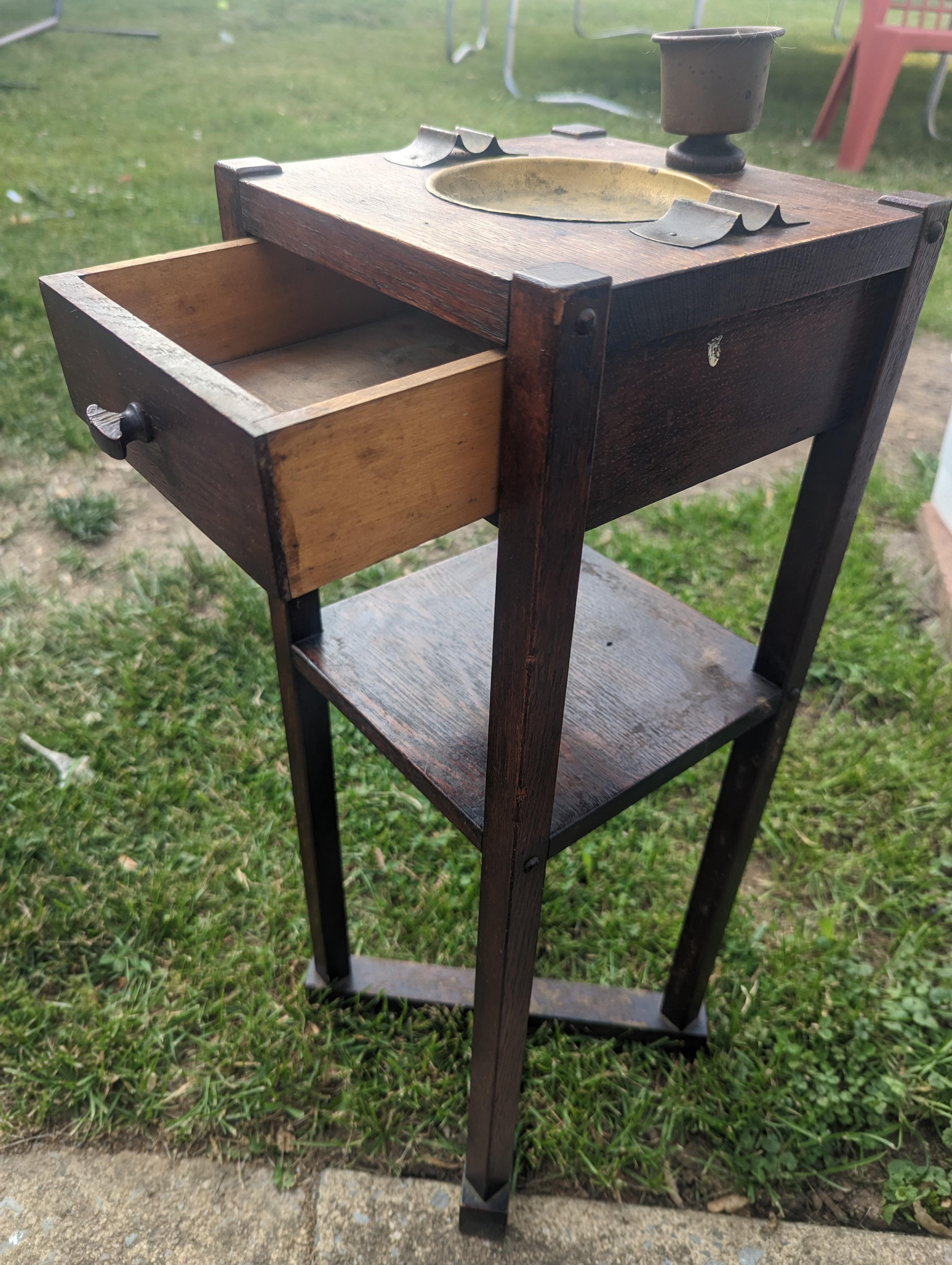 Smoking Stand Inset Brass Ashtray Utility Drawer Stand
