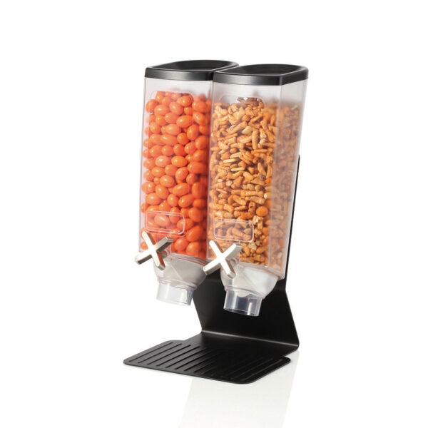 Snack Dispenser Double Bin Matte Black Stand X Handles