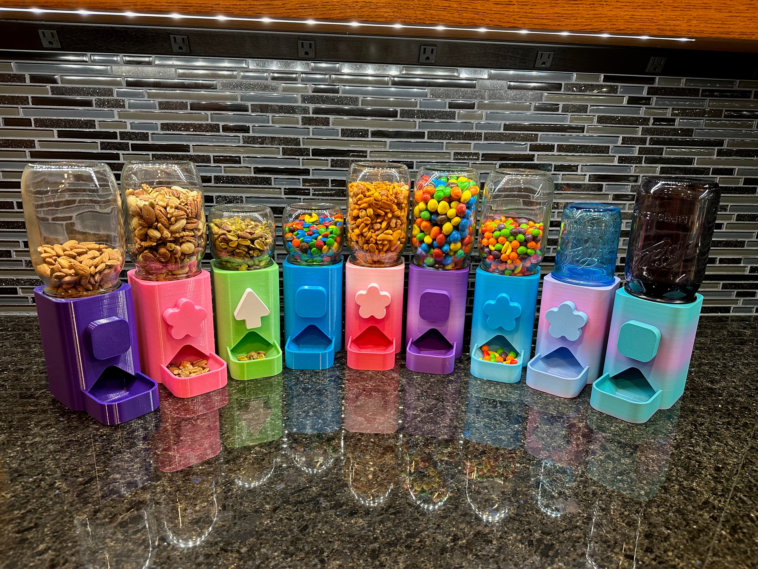 Snack Dispenser Flower Knobs Rainbow Palette 3D Printed