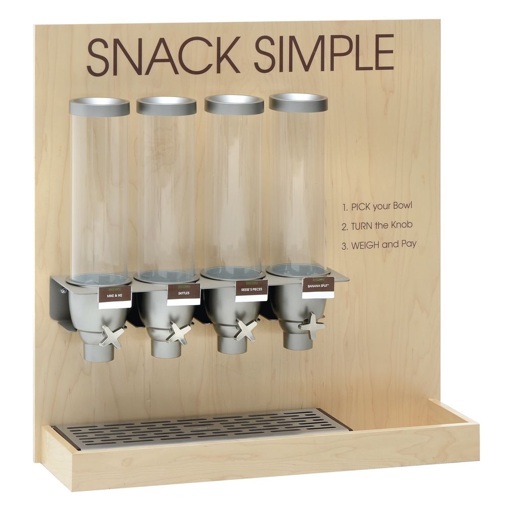 Snack Dispenser Four Unit Layout Wood Tone Instructional
