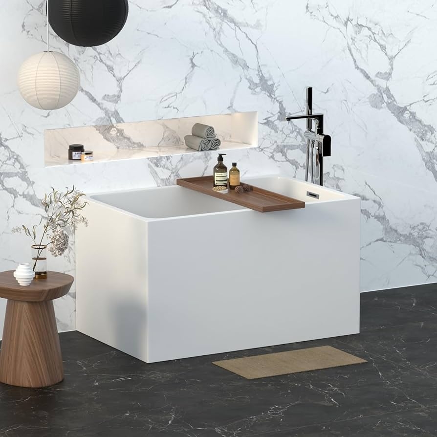 Soaking Bathtub with Boxy Silhouette in Japanese Style