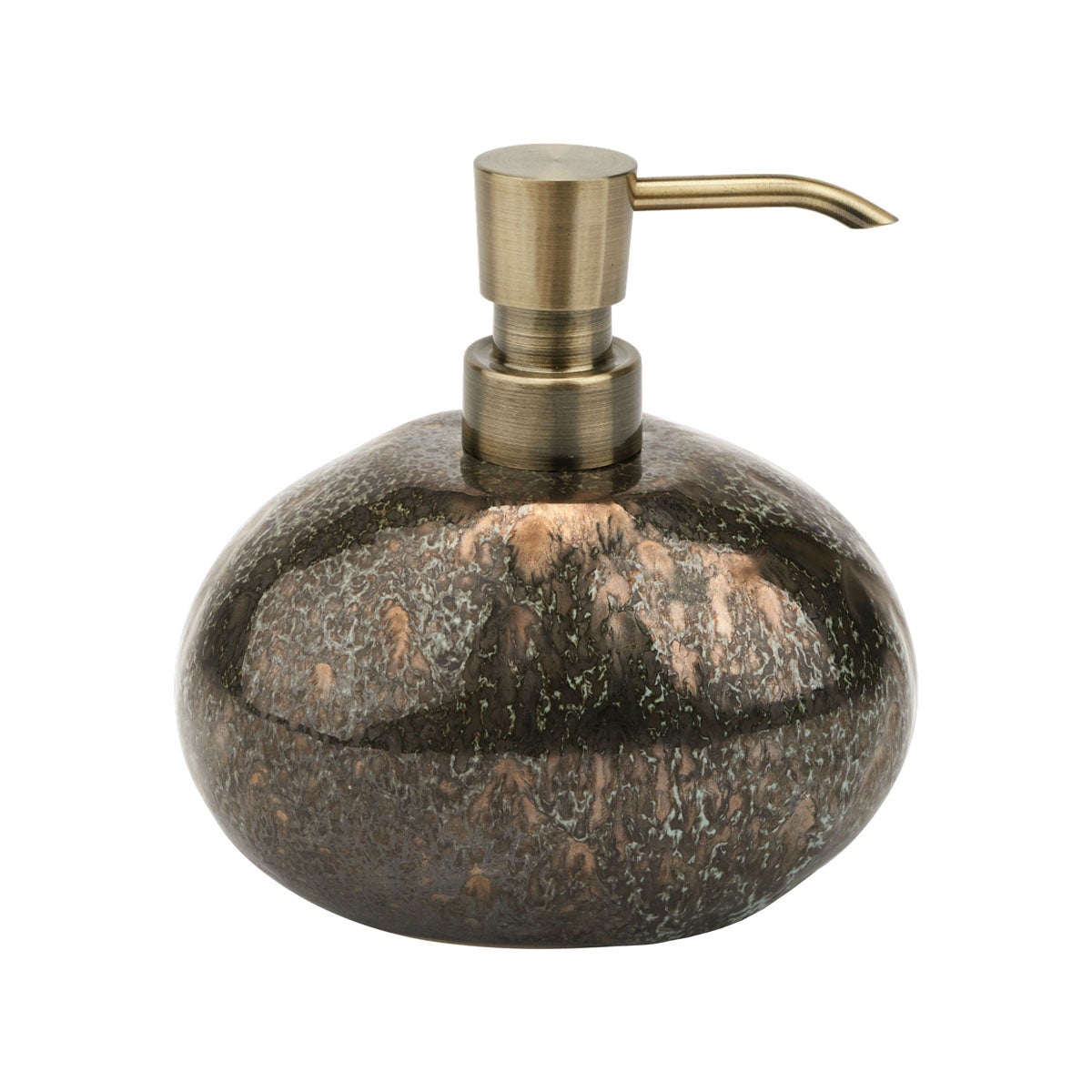 Soap Dispenser Reactive Glaze Pebble Shape Antique Bronze Pump
