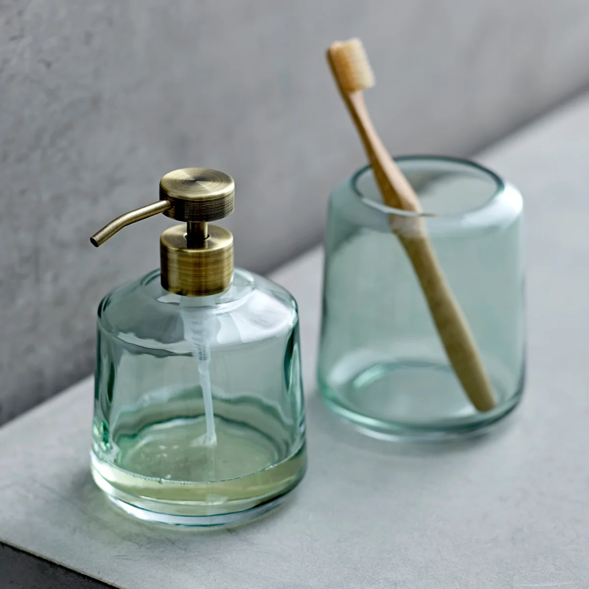 Soap Dispenser Set Sea Glass Green Antique Brass Bathroom Kit