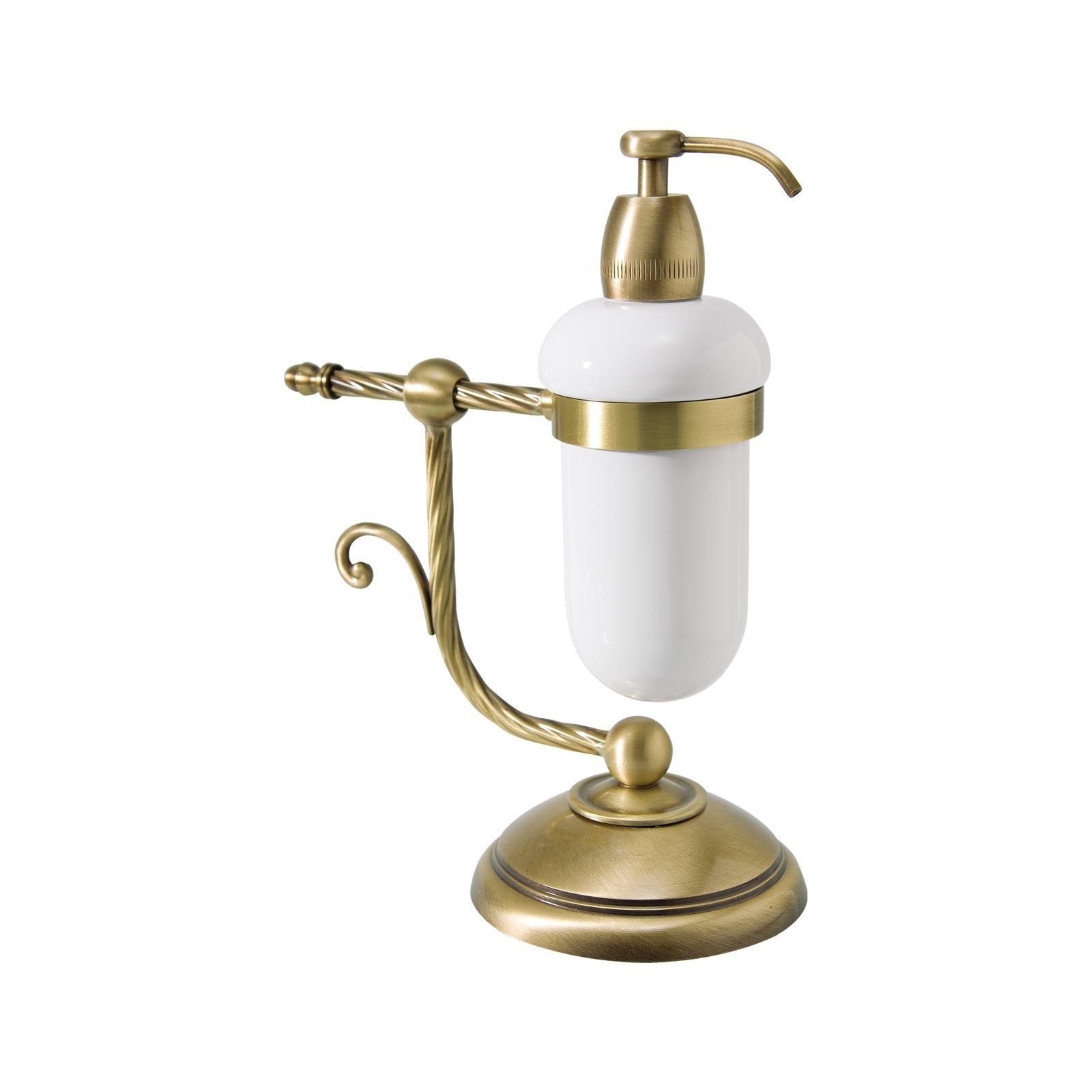 Soap Dispenser Twisted Metal Antique Brass Stand Classic Base