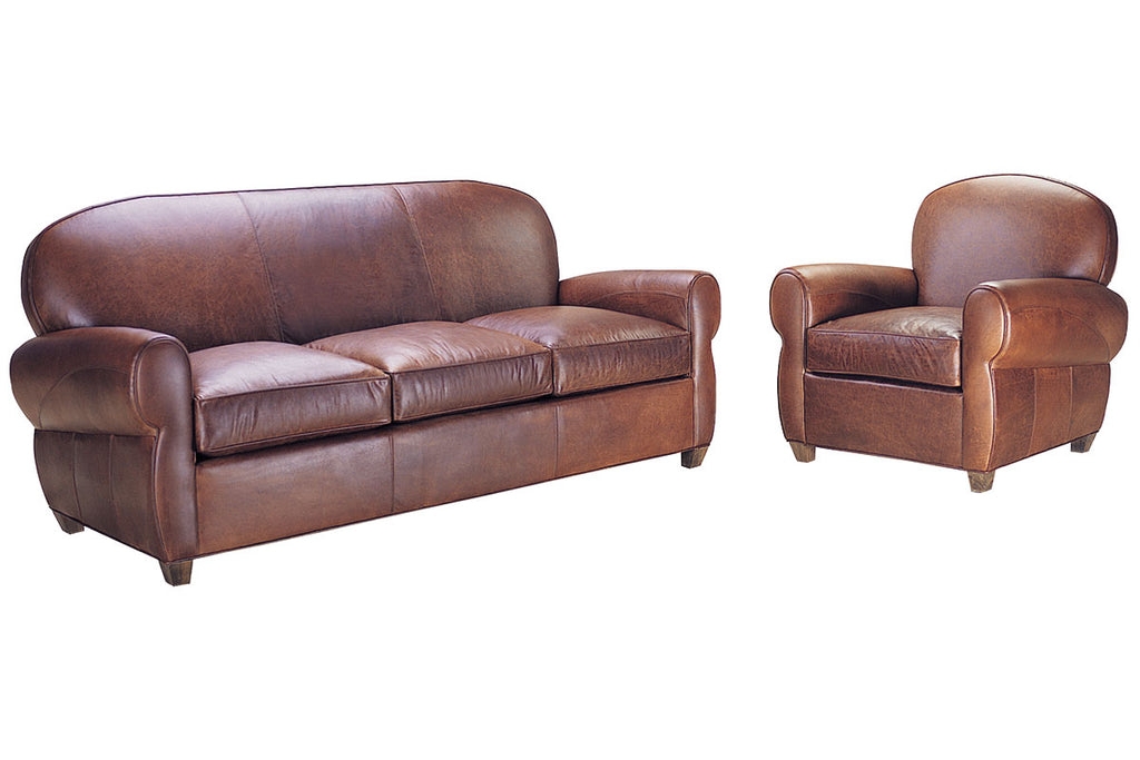 Sofa And Chair Set with Distressed Leather and Rolled Arms