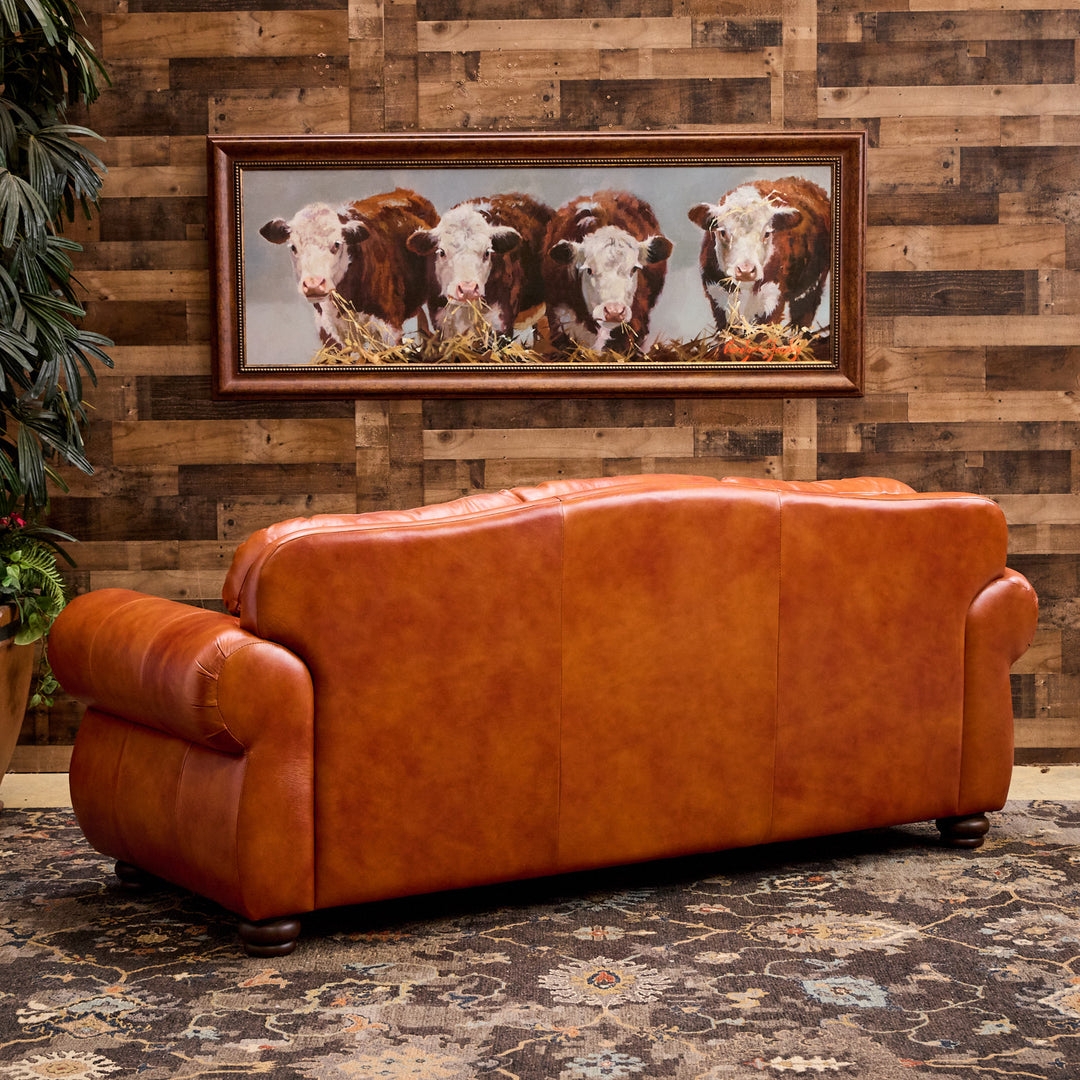 Sofa Arched Back Rolled Arms Cognac Western Leather