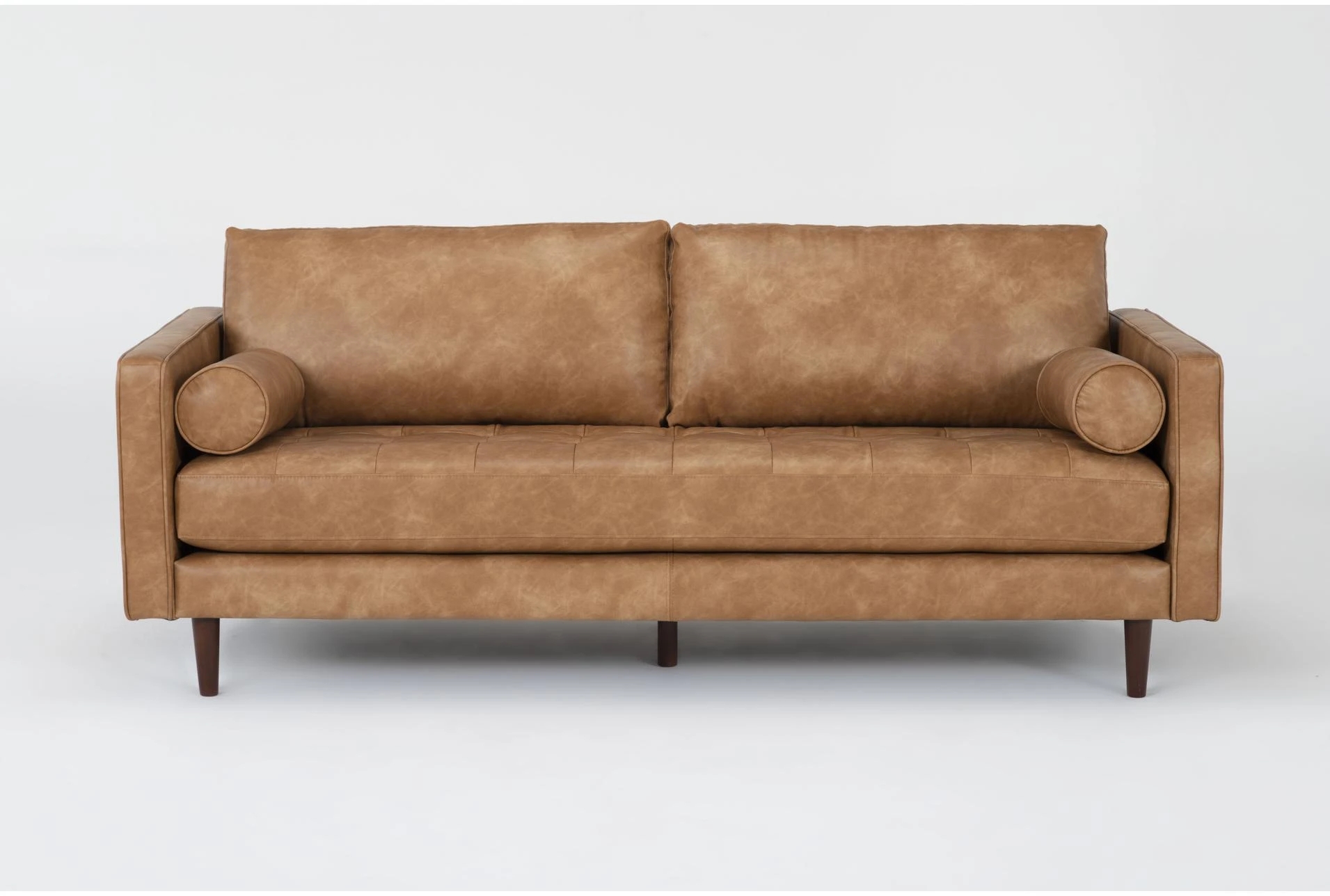 Sofa Bolster Pillows Track Arms Warm Tan Upholstered Sofa
