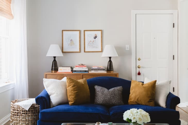 Sofa: Camelback Velvet Curved Back Sofa Styling
