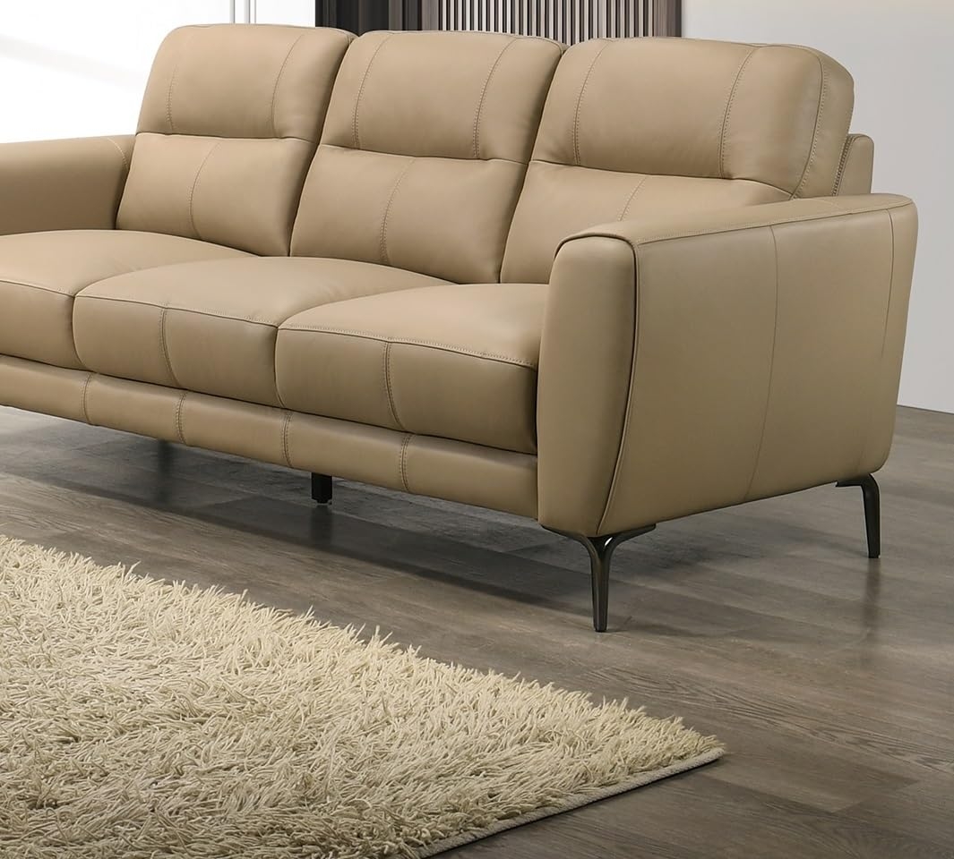 Sofa Contemporary Metal Leg Couch Vertical Cushion Seams Triple Back