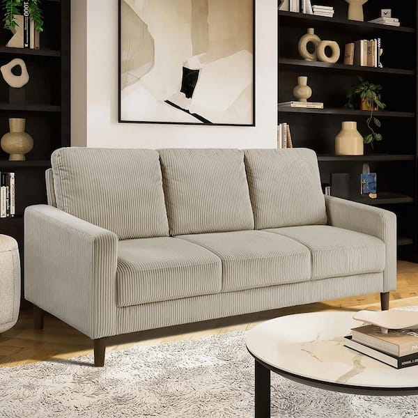 Sofa Corduroy Fabric Straight Arm Rectangle Couch Tapered Wood Legs