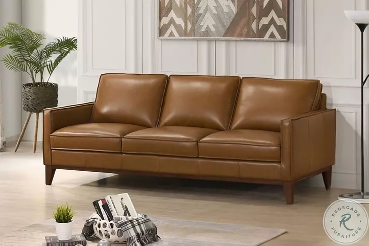 Sofa Exposed Wood Base Track Arms Walnut Brown Sofa