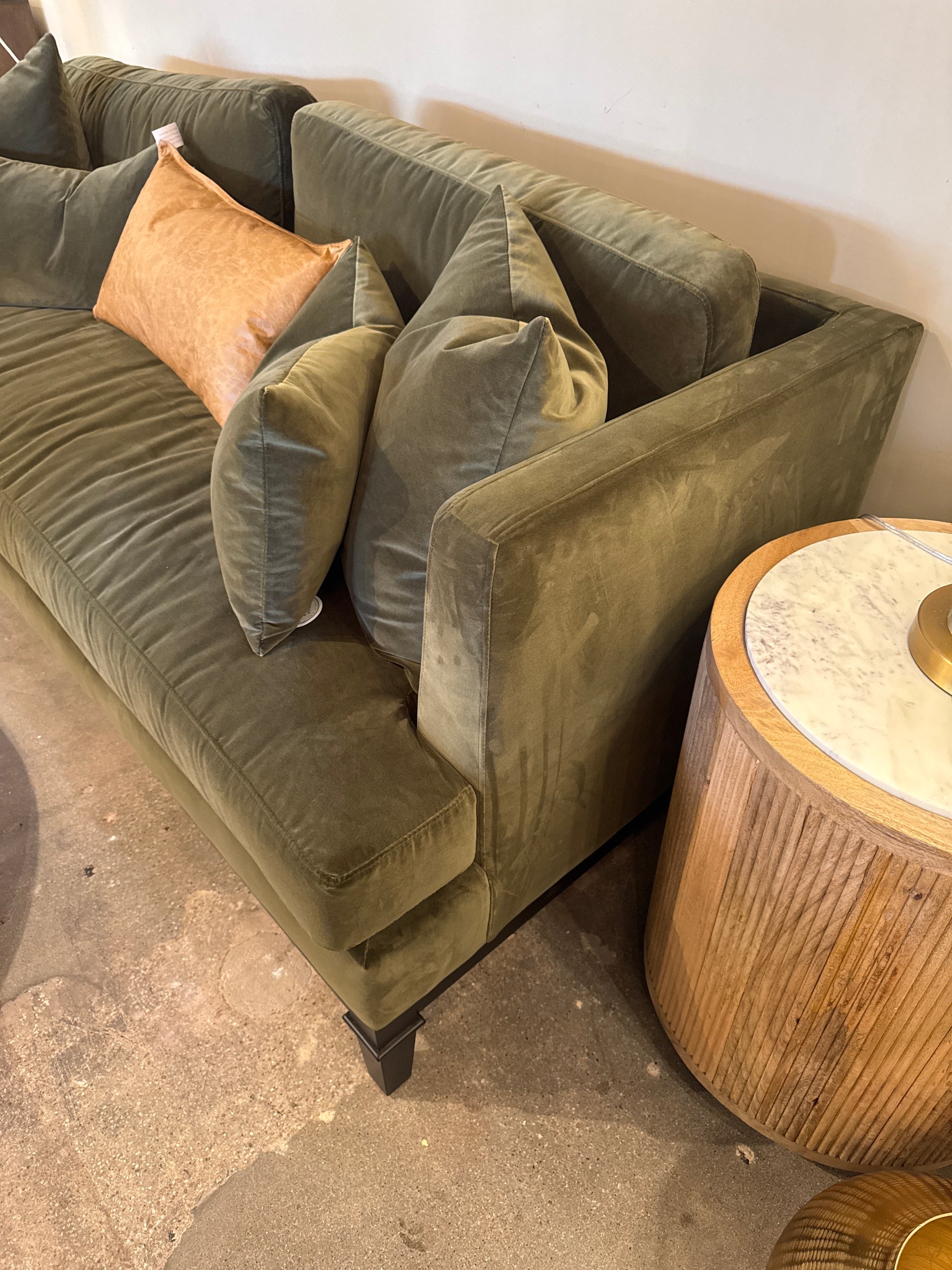 Sofa Fluted Wood Base Track Arms Transitional Style