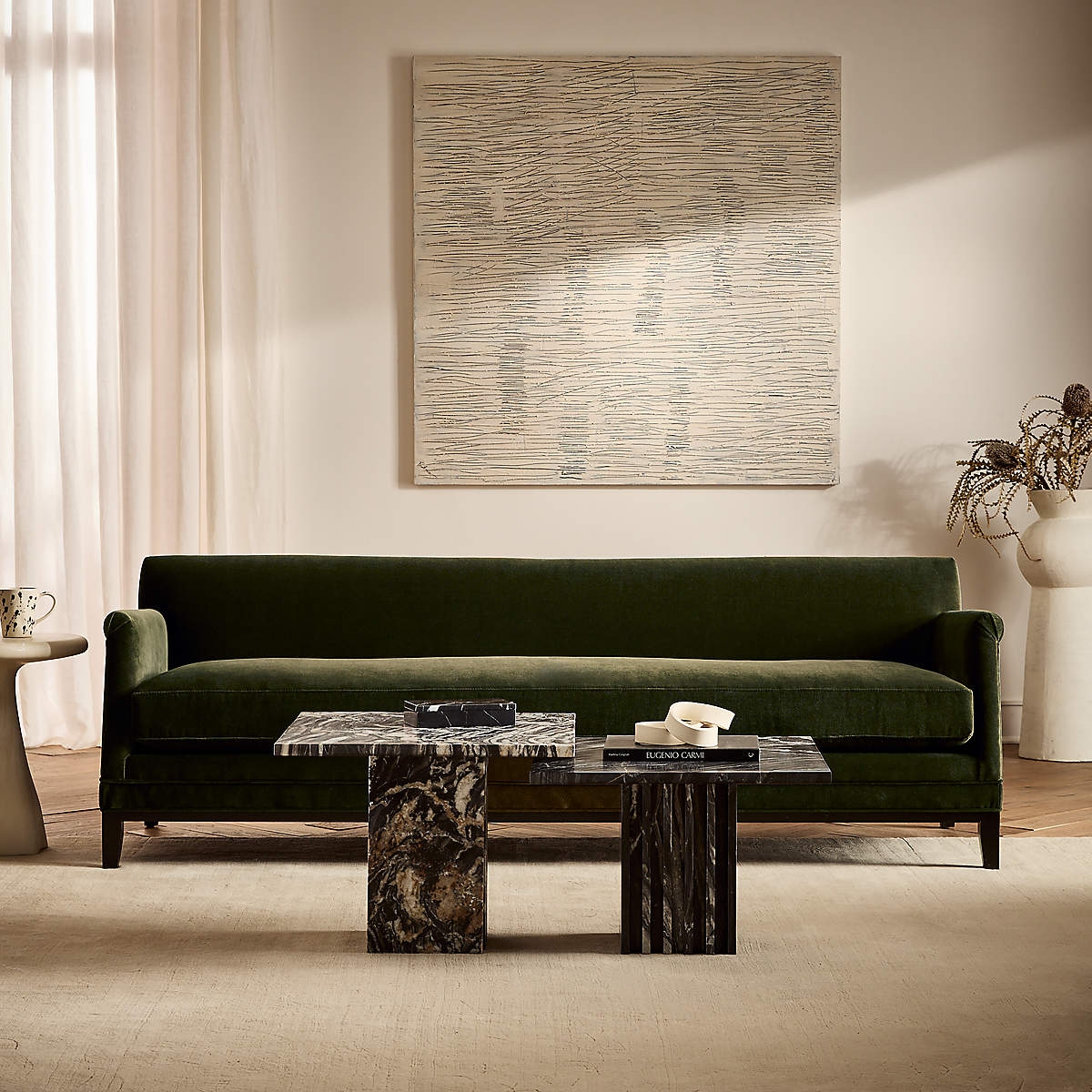 Sofa Marble Block Base Contemporary Velvet Design