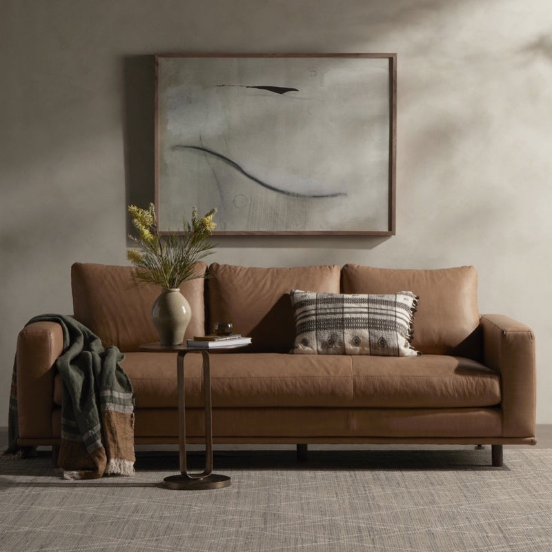 Sofa Nantucket Taupe Leather Modern Organic Living Room Track Arm