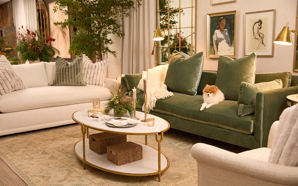 Sofa Oval Marble Table Styling Olive Green Velvet