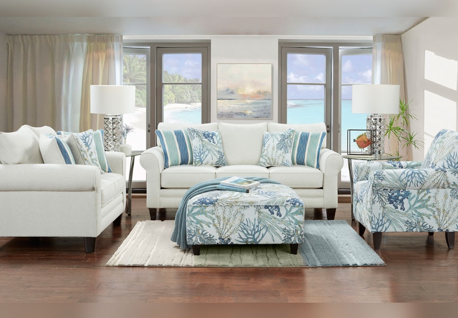 Sofa Set Coral Reef Pattern Glacier White Seating