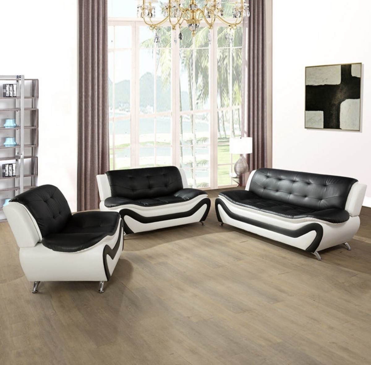 Sofa Set Curved Frame Tufted Back Contrast Seating