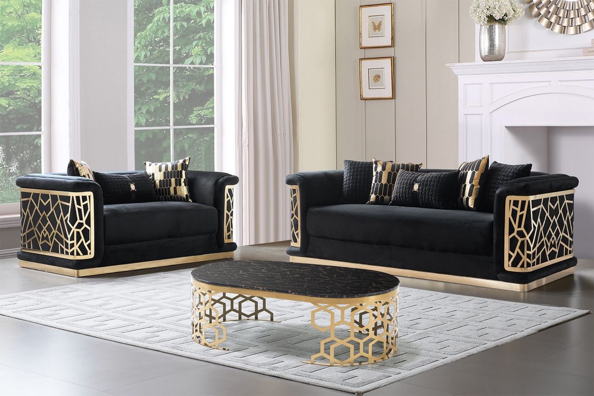 Sofa Set featuring Geometric Cutout Arms and Velvet Fabric