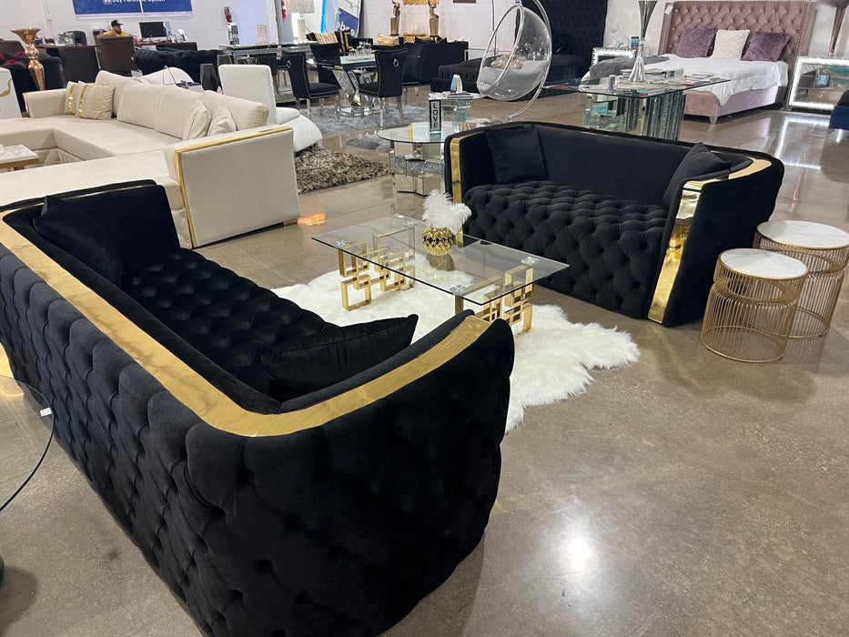 Sofa Set featuring Gold Wrap Around Trim and Bolster Pillows