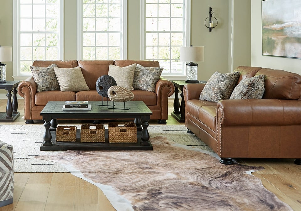 Sofa Set Nailhead Trim Rolled Arms Transitional Furniture