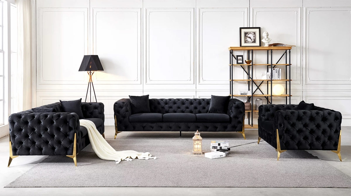 Sofa Set using Tapered Metal Legs and Glam Living Room