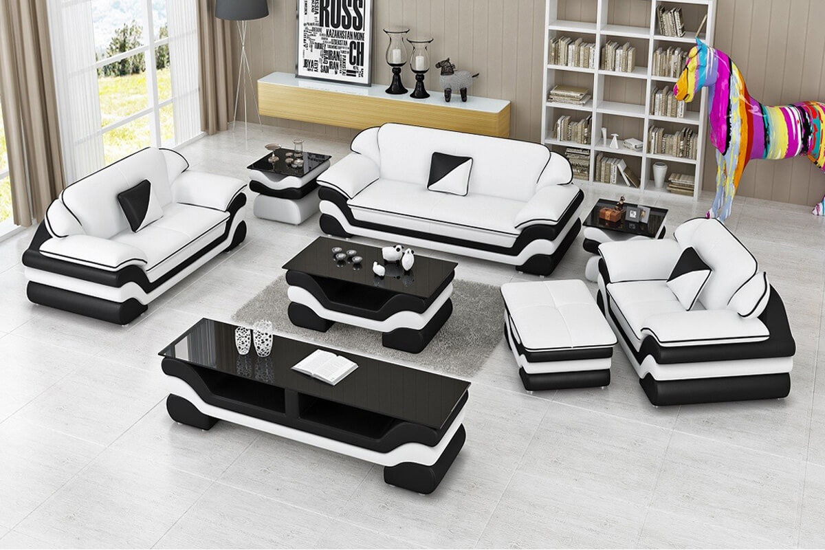 Sofa Set Wave Shaped Base Black Glass Top Furniture