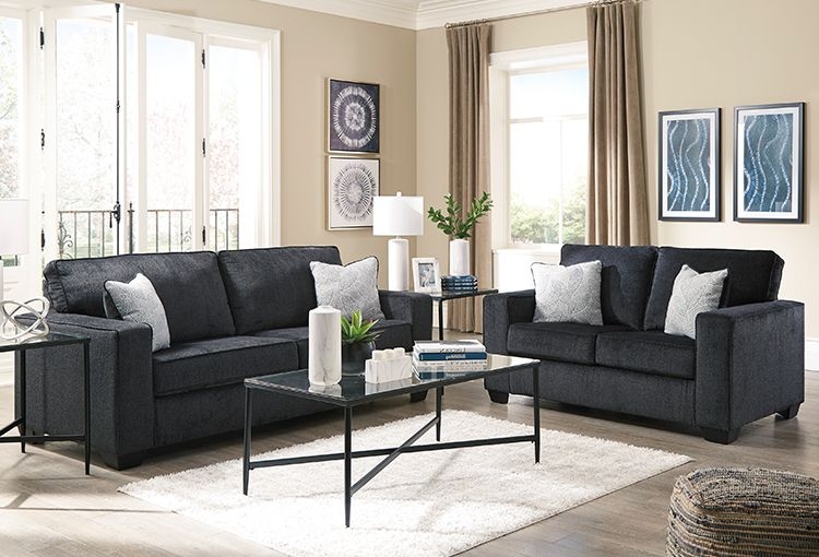 Sofa Set with Black Metal X-Frame Base and Glass Table