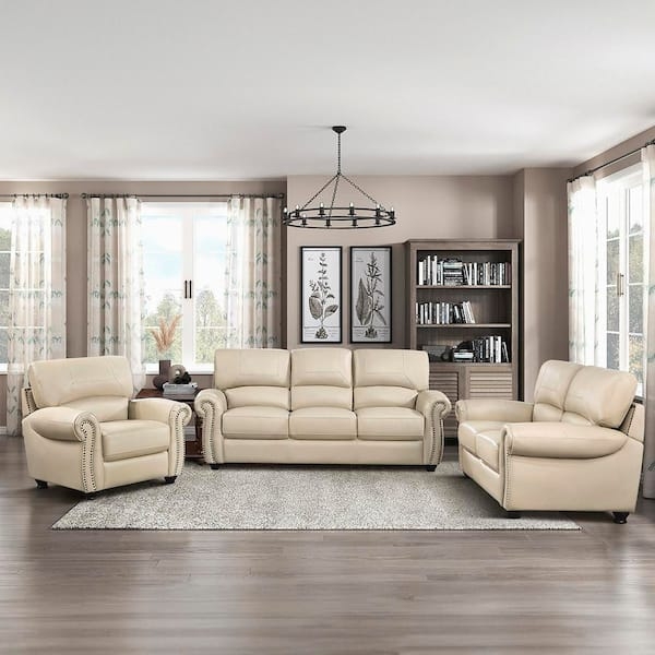 Sofa Set with Classic Rolled Arms and Nailhead Detailing