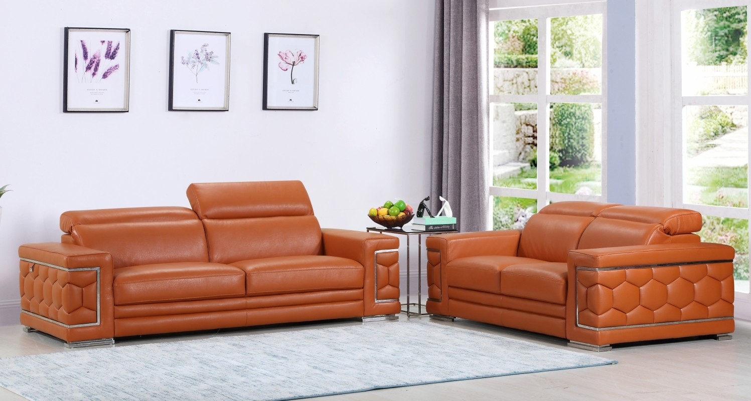 Sofa Set with Hexagonal Stitching and Adjustable Headrests
