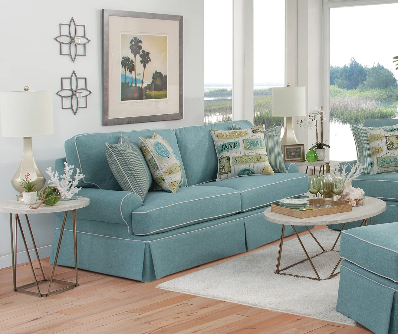 Sofa Skirted Base Aqua Blue Coastal Living Seating