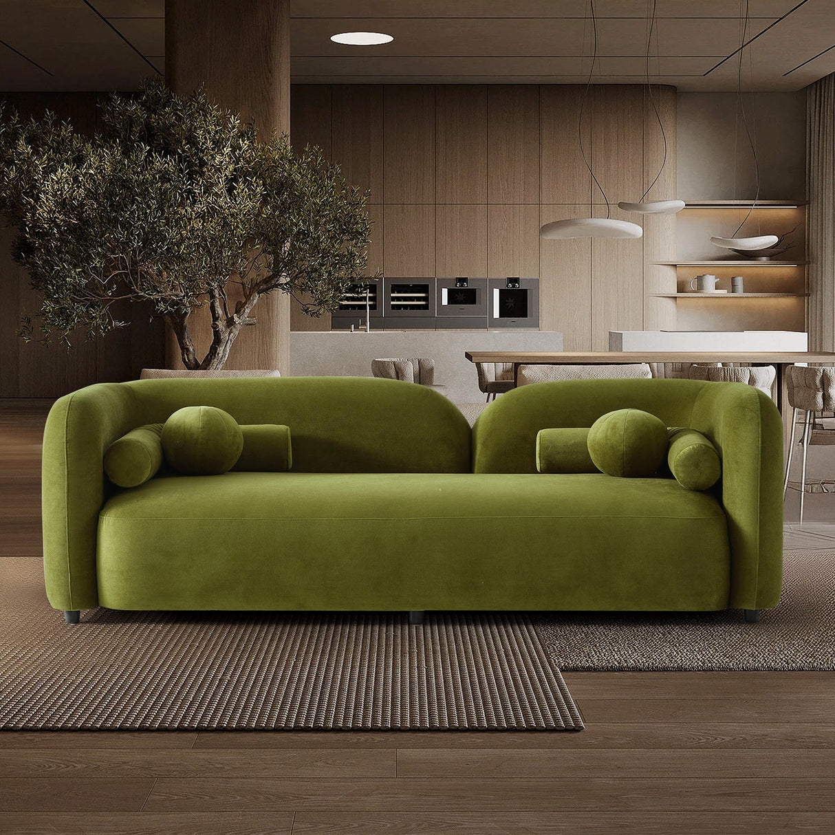 Sofa Spherical Pillows Split Backrest Japandi Style