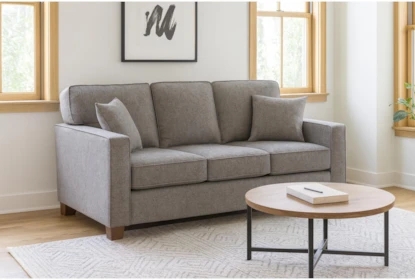 Sofa Square Arm Three Seater Block Legs Transitional Fabric Couch