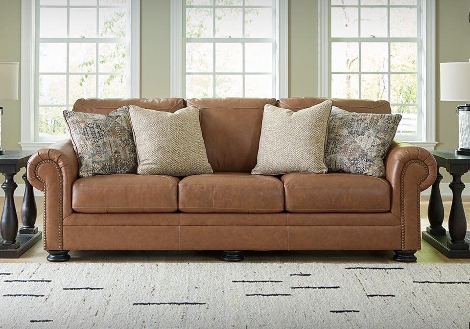 Sofa T-Cushion Back Rolled Arms Traditional Seating Couch