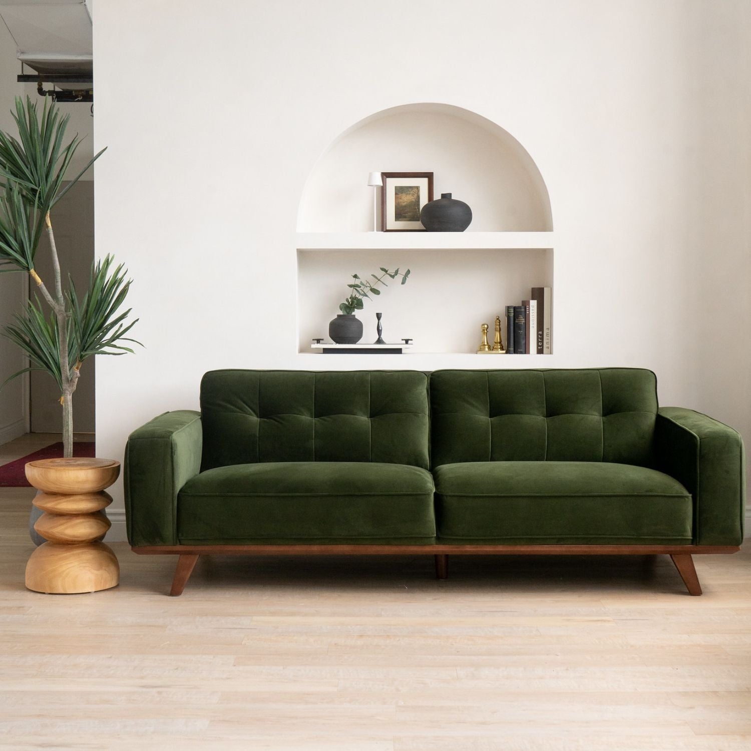 Sofa Tufted Backrest Tapered Wood Legs Velvet Lounge