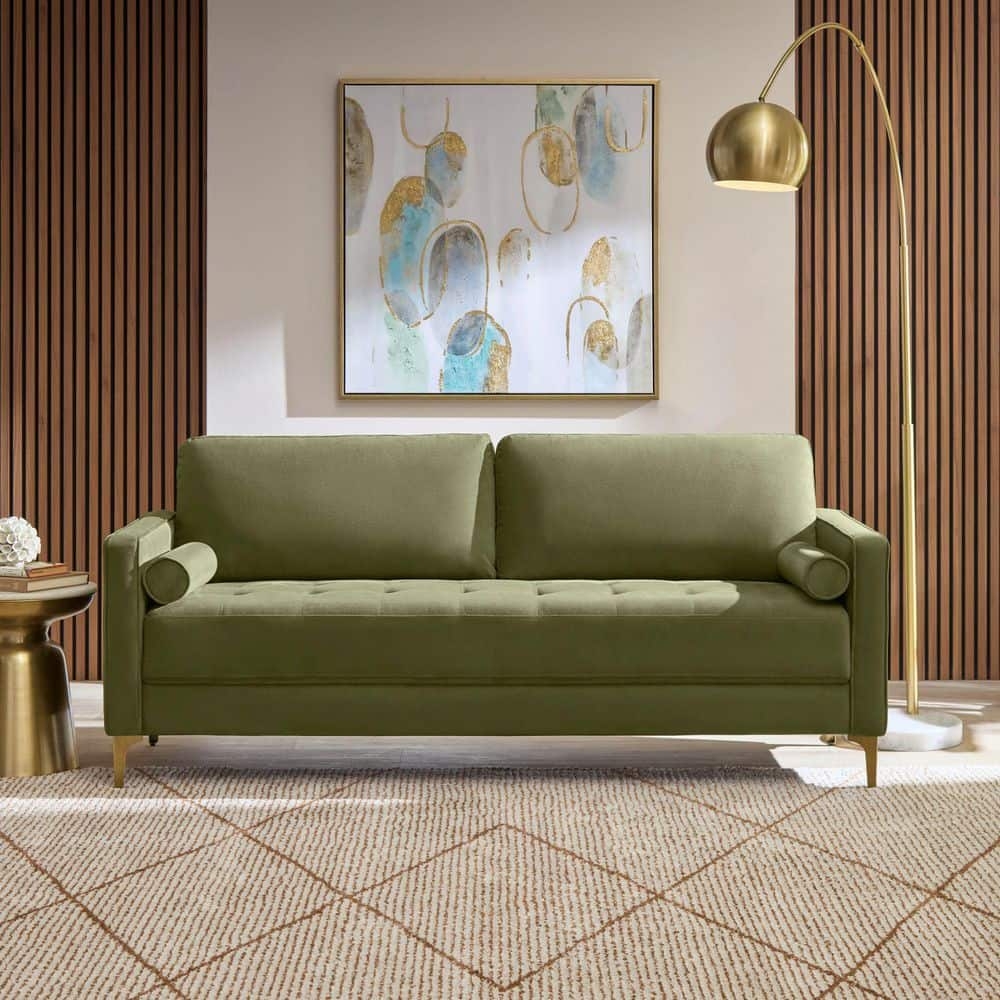 Sofa Tufted Seat Bolster Pillows Mid-Century Seating