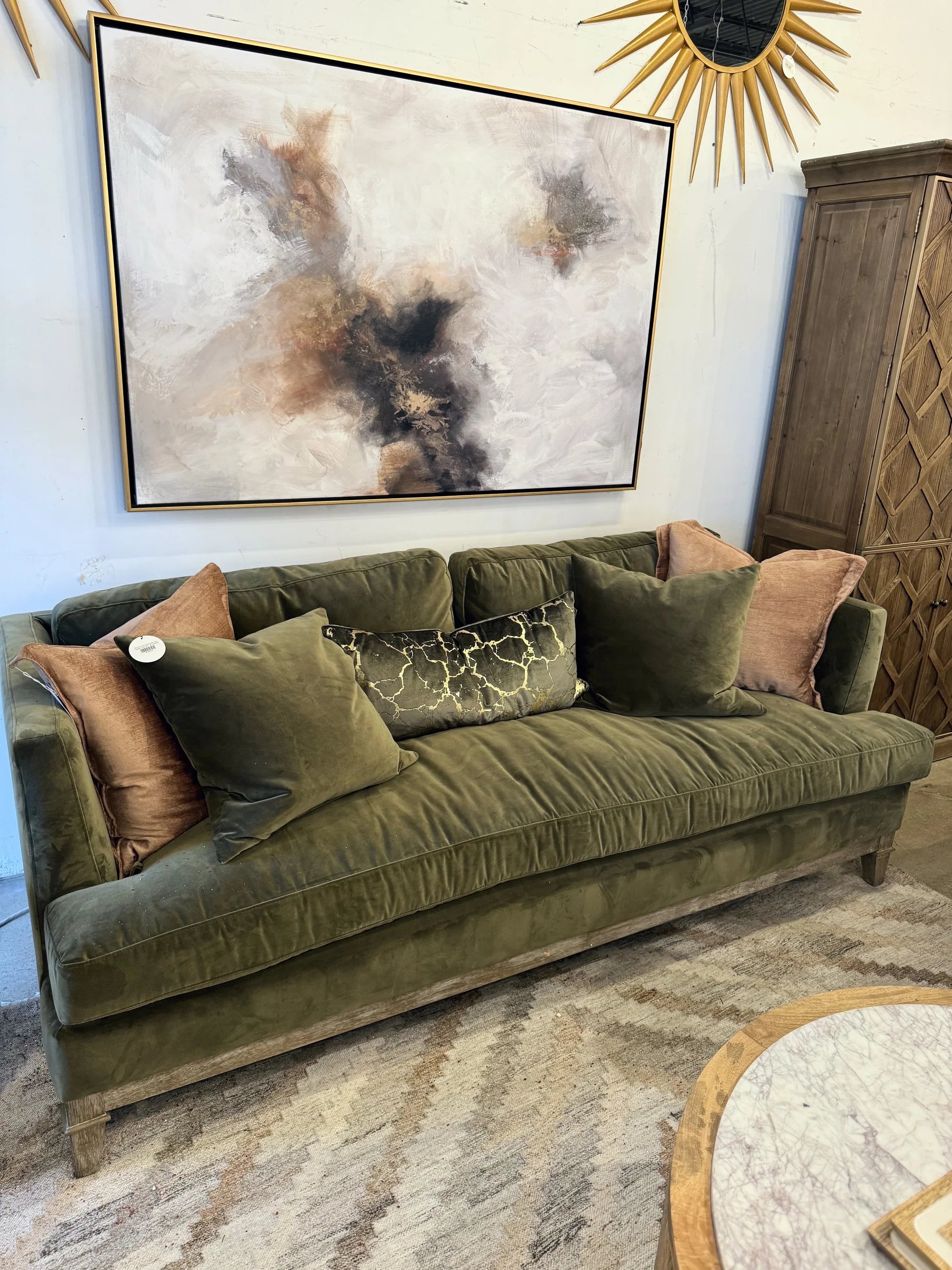 Olive Green Velvet Sofa