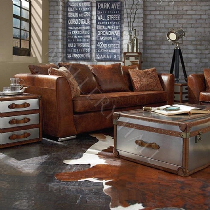 Sofa with Bench Seat Cushion in Industrial Loft Living Room