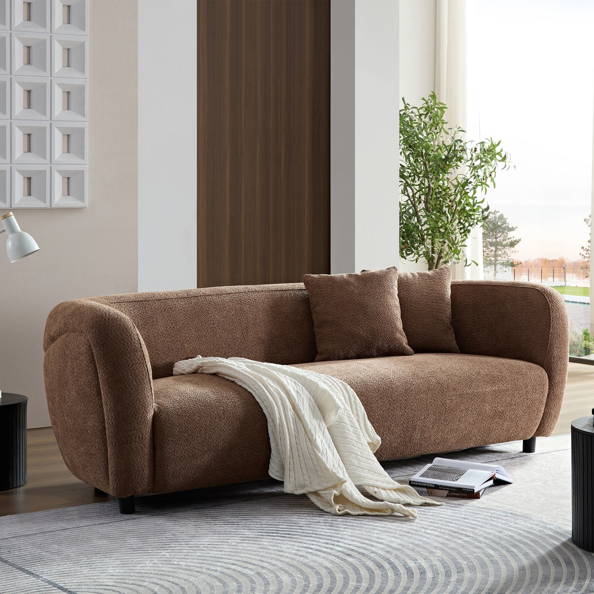 Sofa with Boucle Texture and Organic Modern Curved Arms