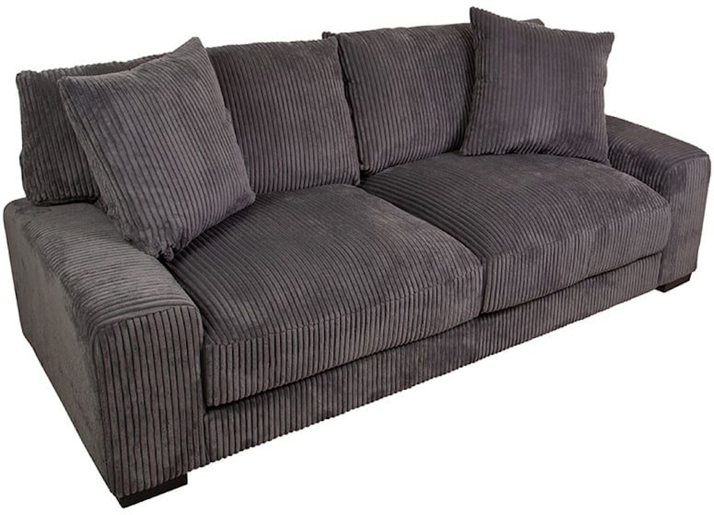 Sofa with Corduroy Texture and Wide Charcoal Track Arms