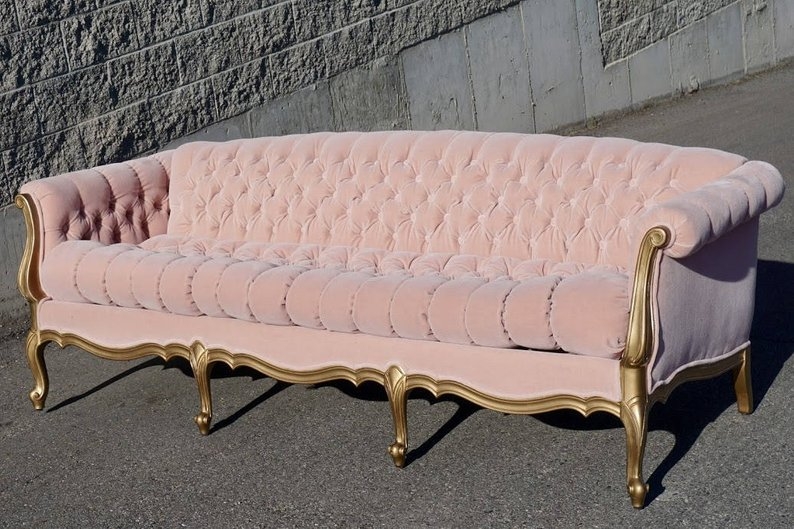 Sofa with Gilded Frame and Button Tufted Rococo Style