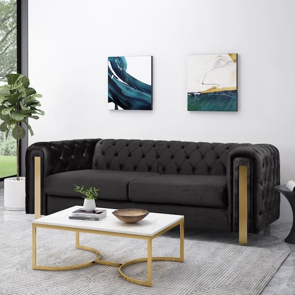 Sofa with Gold Bracket Legs and Tuxedo Chesterfield Seating
