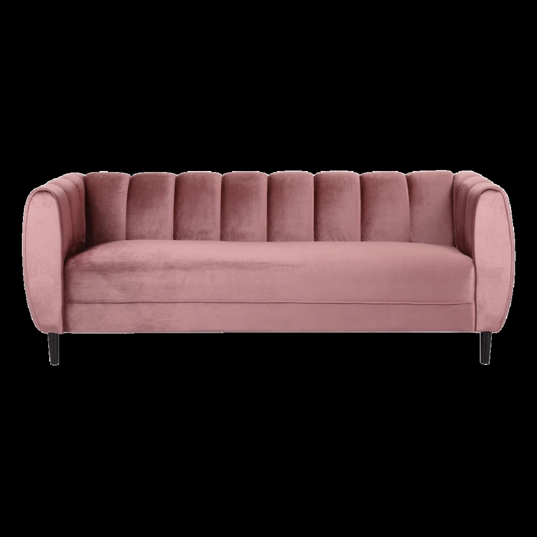 Sofa with Scalloped Edge and Channel Tufted Rose Velvet
