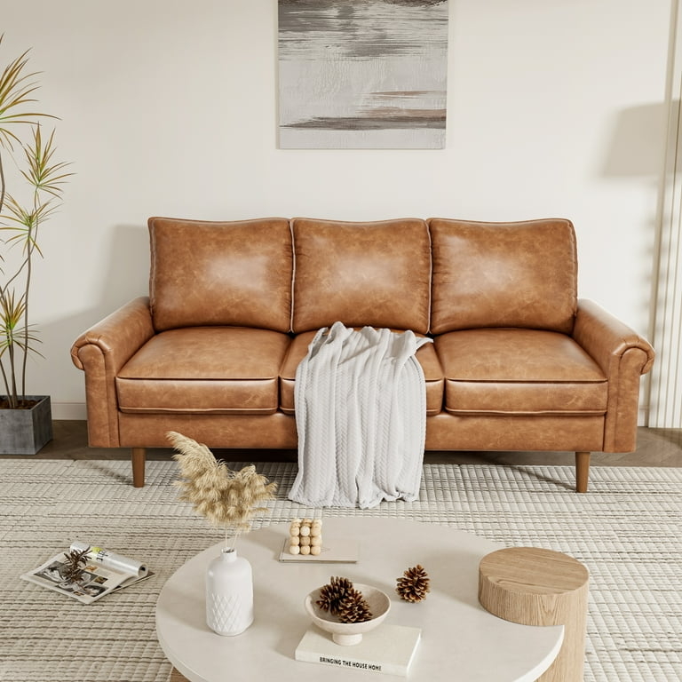 Sofa with Tapered Wood Legs and Rolled Arm Detail