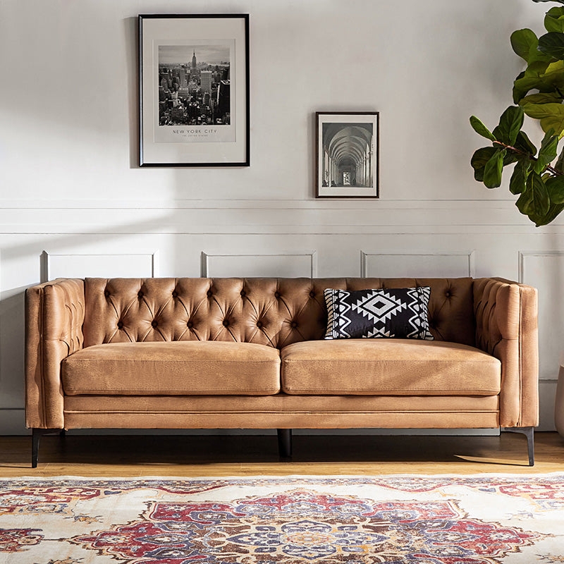 Sofa with Tuxedo Arms and Mid-Century Tufted Seating