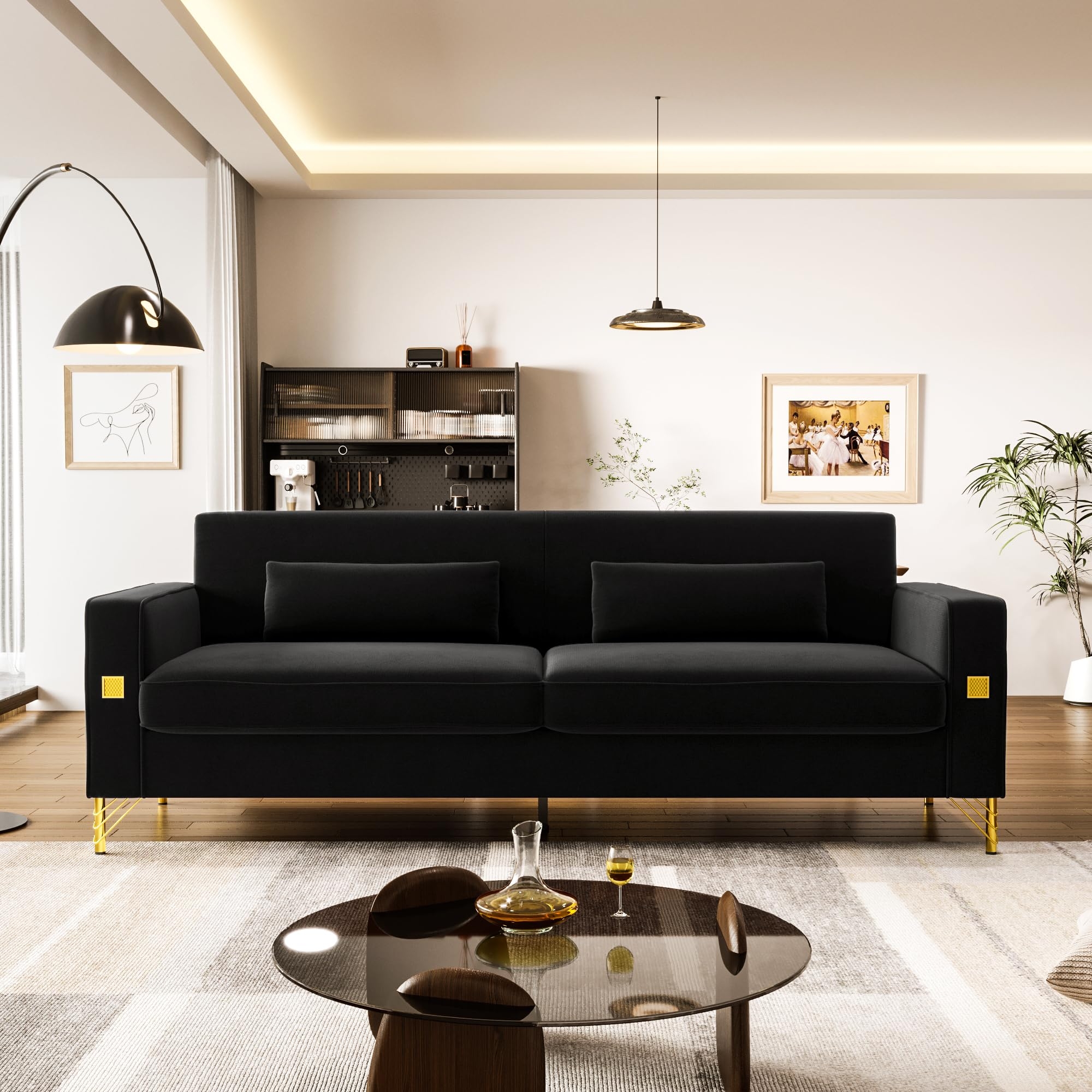 Sofa with Tuxedo Silhouette and Retro Mid-Century Seating
