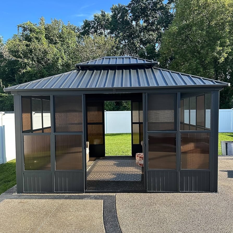 Solarium Gazebo Charcoal Tiered Double Roof Backyard Sunroom