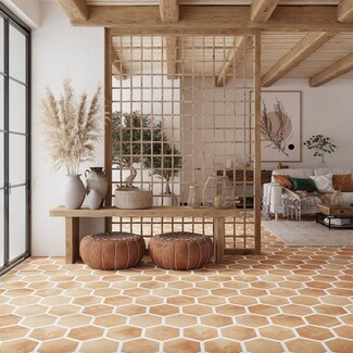 Spanish Tile Flooring Hexagonal White Contrast Grout