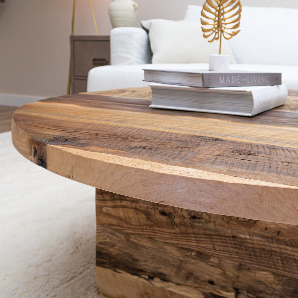 Square Pedestal Coffee Table in Handcrafted Reclaimed Wood