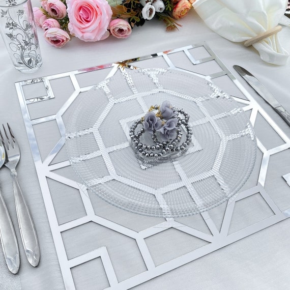 Square Placemat Mirrored Finish Geometric Cutout Frame